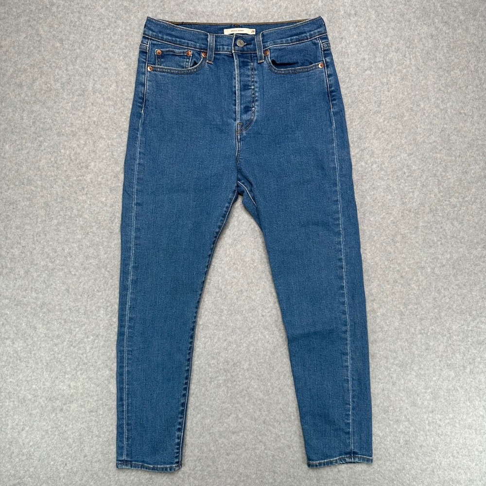 Levis Wedgie Skinny Jeans Womens 29 Medium Wash Blue High Rise Button Fly Denim